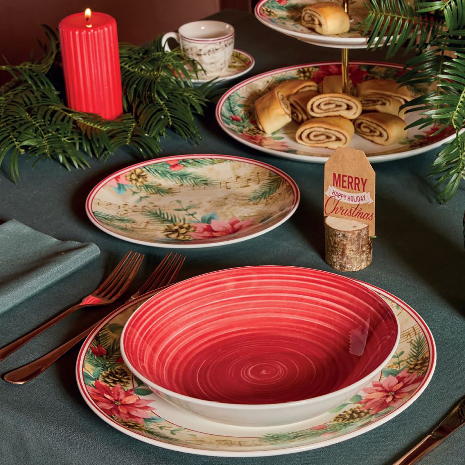 TOGNANA - Servizio di piatti Sinfonia in porcellana Multicolor Linea Madison - set 18 pezzi